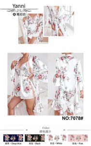 لباس خواب سه تیکه پیراهن کد 7078