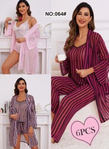 لباس خواب سه تیکه تاپ و شلوار ویکتوریا حریر 061